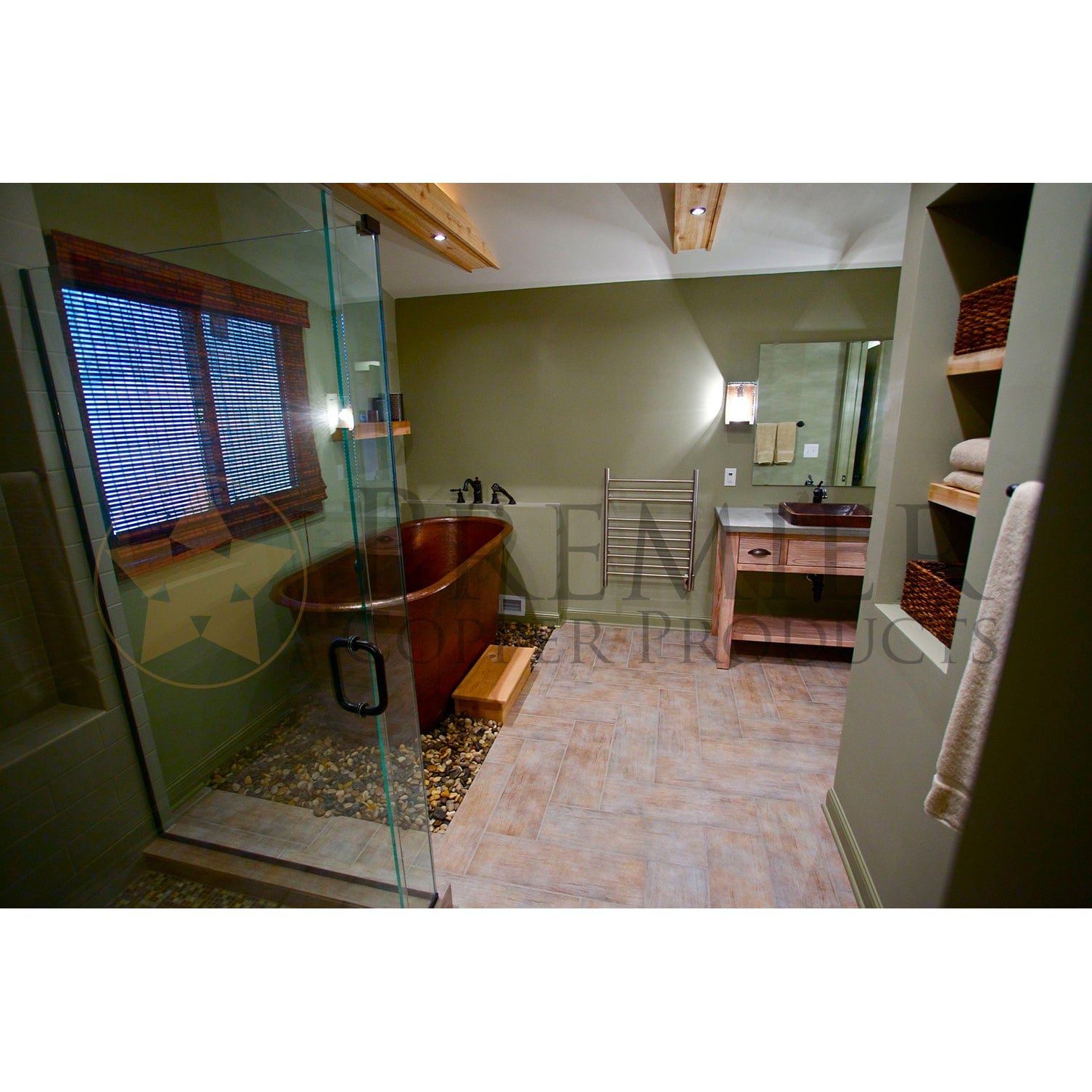 19" Rectangle Skirted Vessel Hammered Copper Sink alt 0