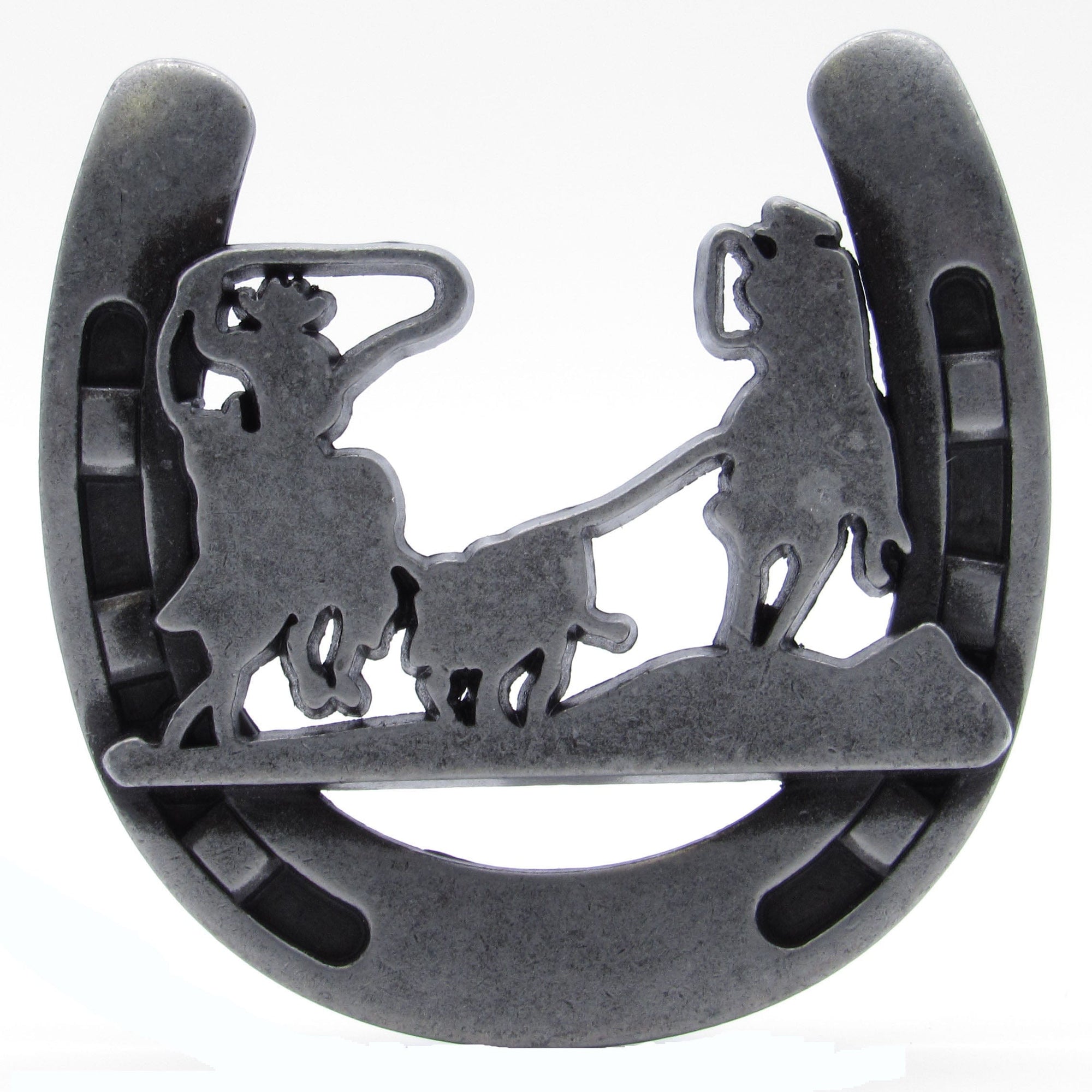 Cowboys Roping Calf Horseshoe Knob, Pewter Oxide alt 0