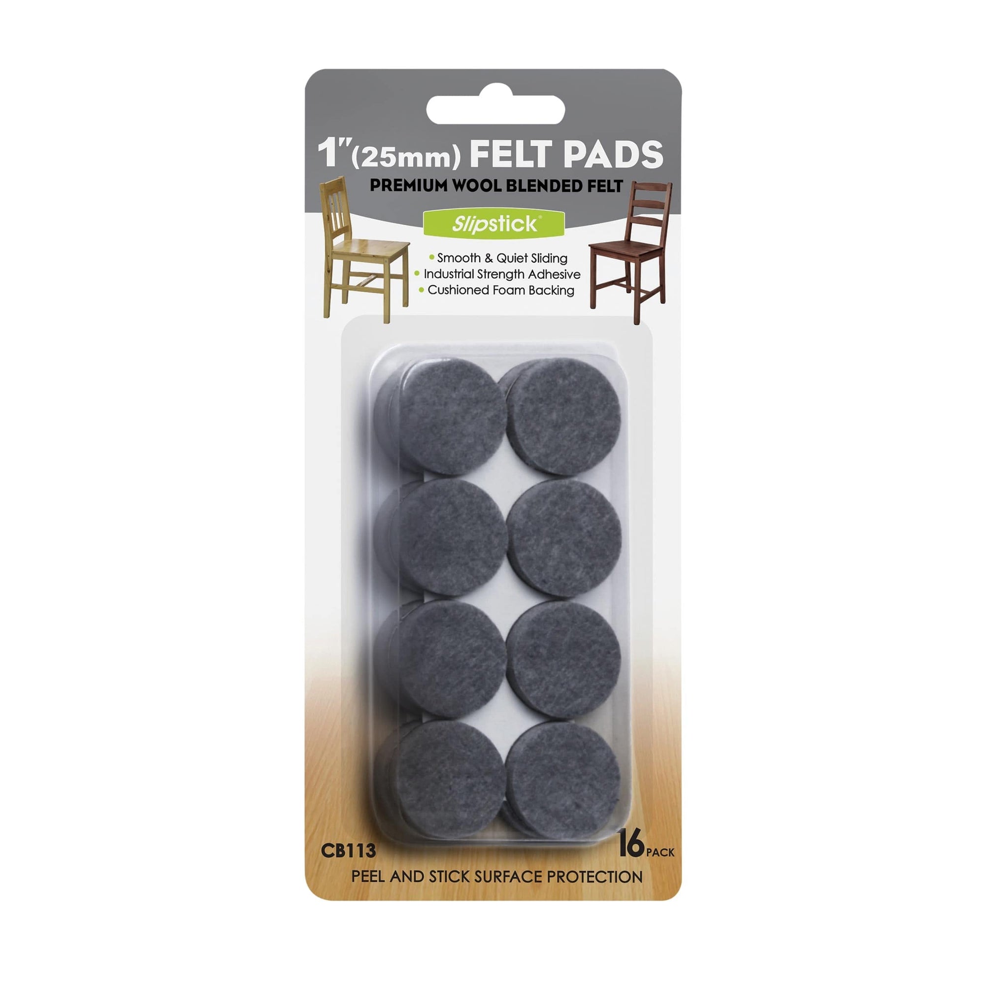 Heavy Duty Self Stick Felt Pads - 1" - Round - 16 Piece alt 0
