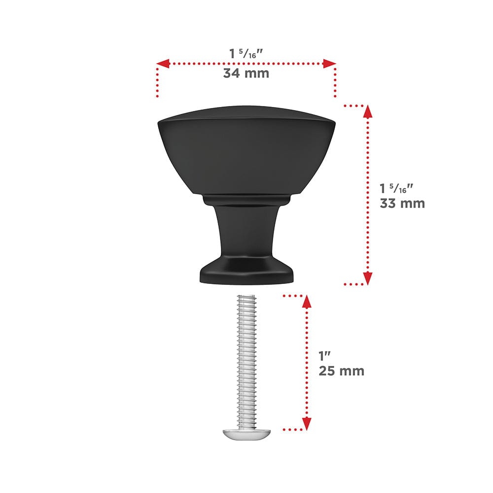 Contemporary Knob, 1-11/32" D, Matte Black