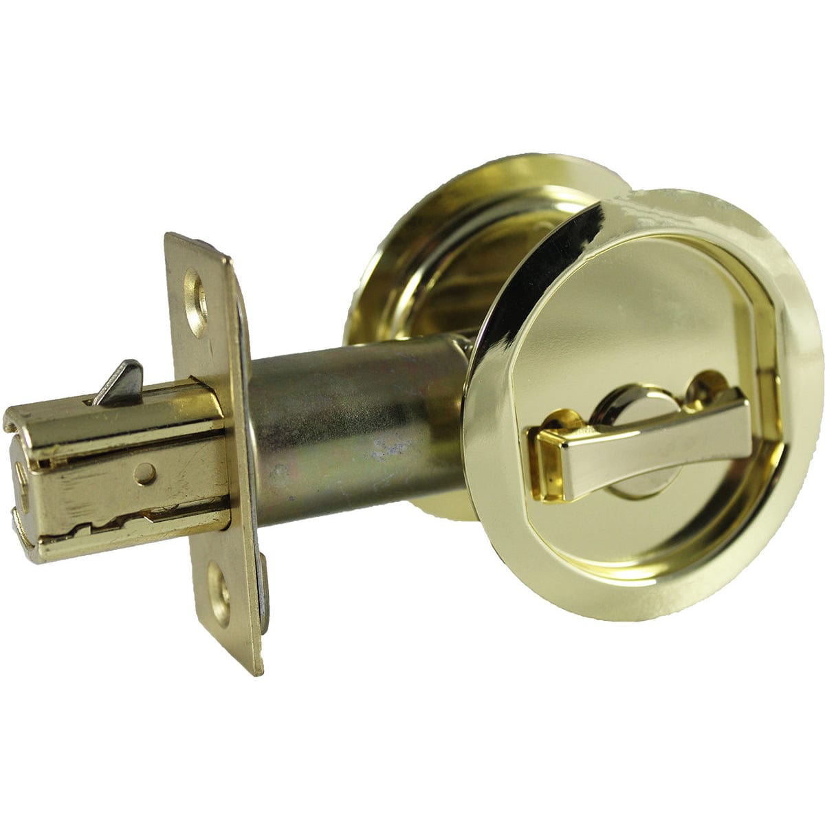 2-7/16" (62 mm) Pocket Door Pull Round Bright Brass Privacy alt 0