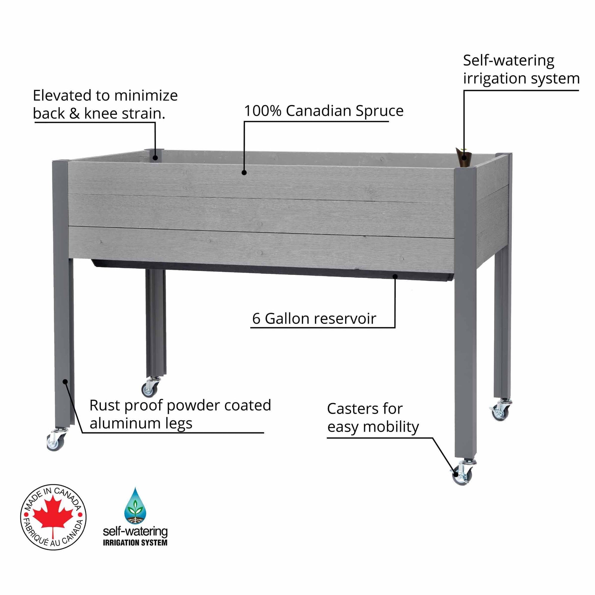 Self-Watering Elevated Planter 21" x 47" x 32"H Gray alt 0