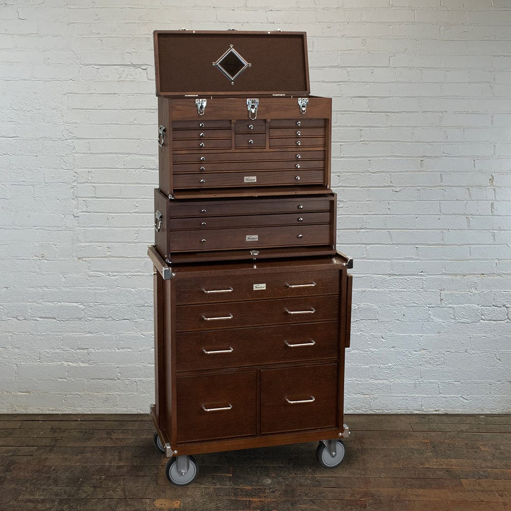 19-Drawer 3 Piece Chest, Base and Roller Set - Dark Oak