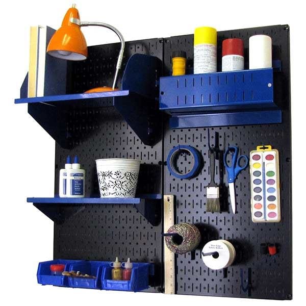 Pegboard Hobby Craft Pegboard Organizer Storage Kit with Black Pegboard and Blue Accessories alt 0