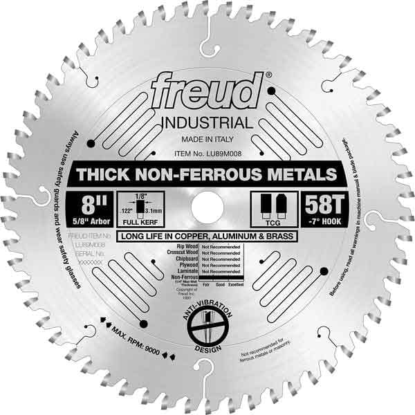 LU89M008 Industrial Thick Non-Ferrous Metal Blade, 8" diameter, 1/4" max thick, 5/8" arbor, 58 alt 0
