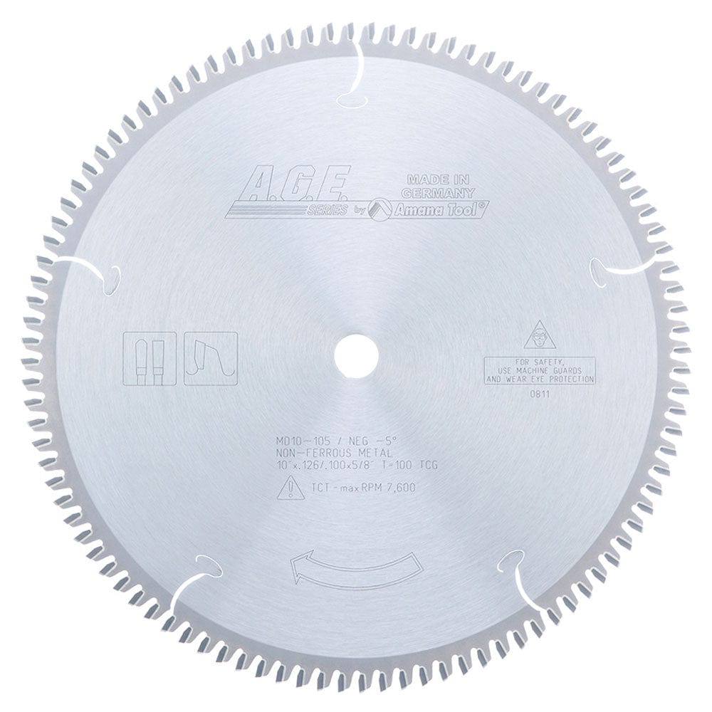 10" X 100T Non-Ferrous Blade, -5 Degree 5/8" Bore, TCG alt 0