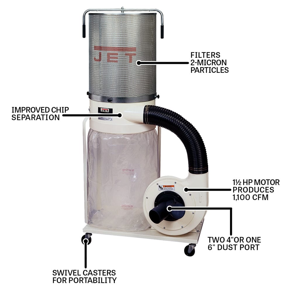 Vortex Cone Dust Collector with 2-Micron Canister Kit - 1-1/2 HP 1 Ph 115/230V - DC-1100VX-CK