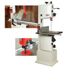 Jet heavy-duty bandsaw with cast iron table and adjustable blade guides in workshop setting