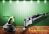 Festool Vecturo oscillating multi-tool and CT Wings dust extraction accessory on green striped background