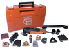Fein Multimaster oscillating tool with various sanding, cutting, and scraping attachments and carrying case