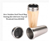 Three-part stainless steel and wood travel mug with screw top lid, showing woodturned body and metal components.