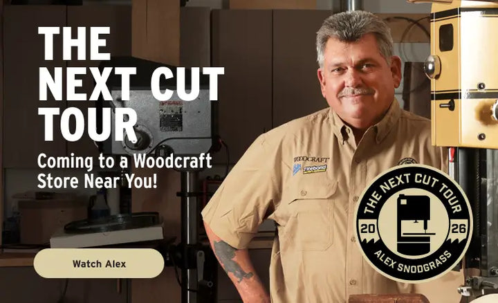 Promotional image for 'The Next Cut Tour' featuring a man in a Woodcraft shirt with text about the event.