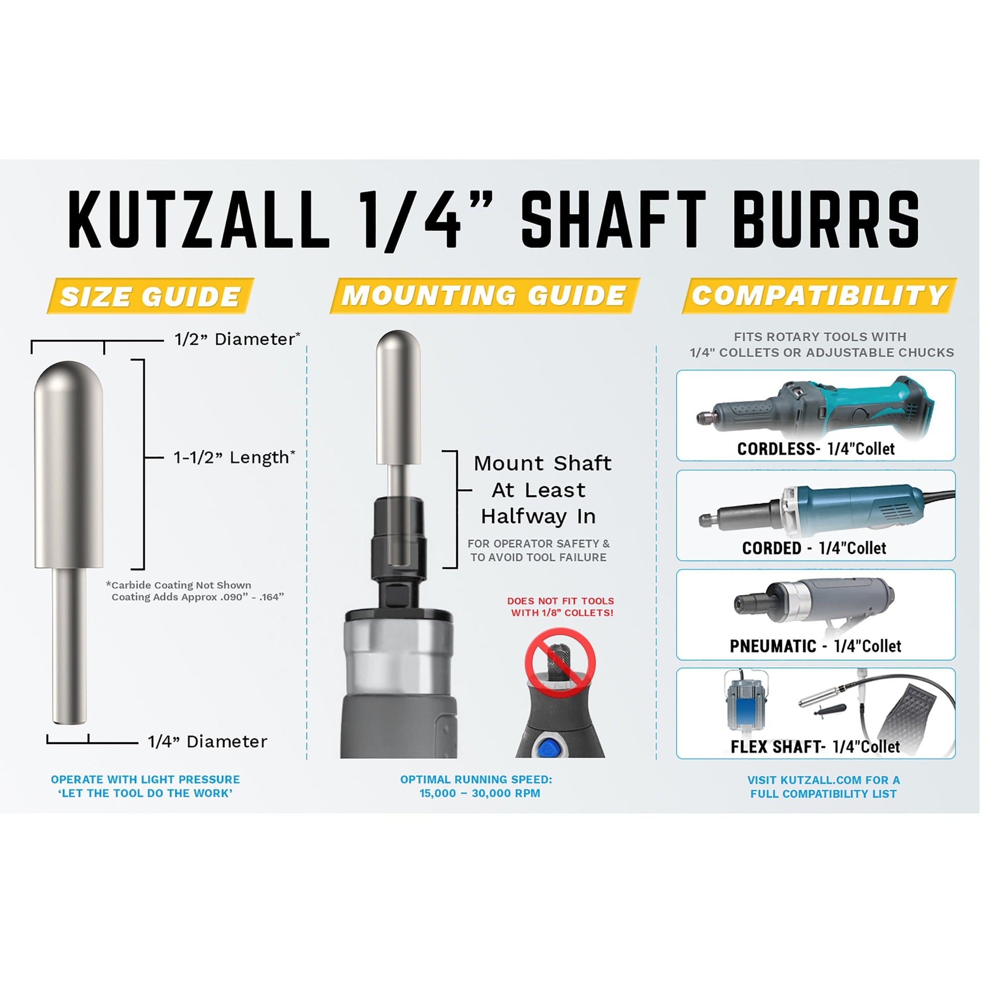 Original Ball Nose Burr, 1/4" Shaft, Coarse (1/4" x 1-1/2") alt 0