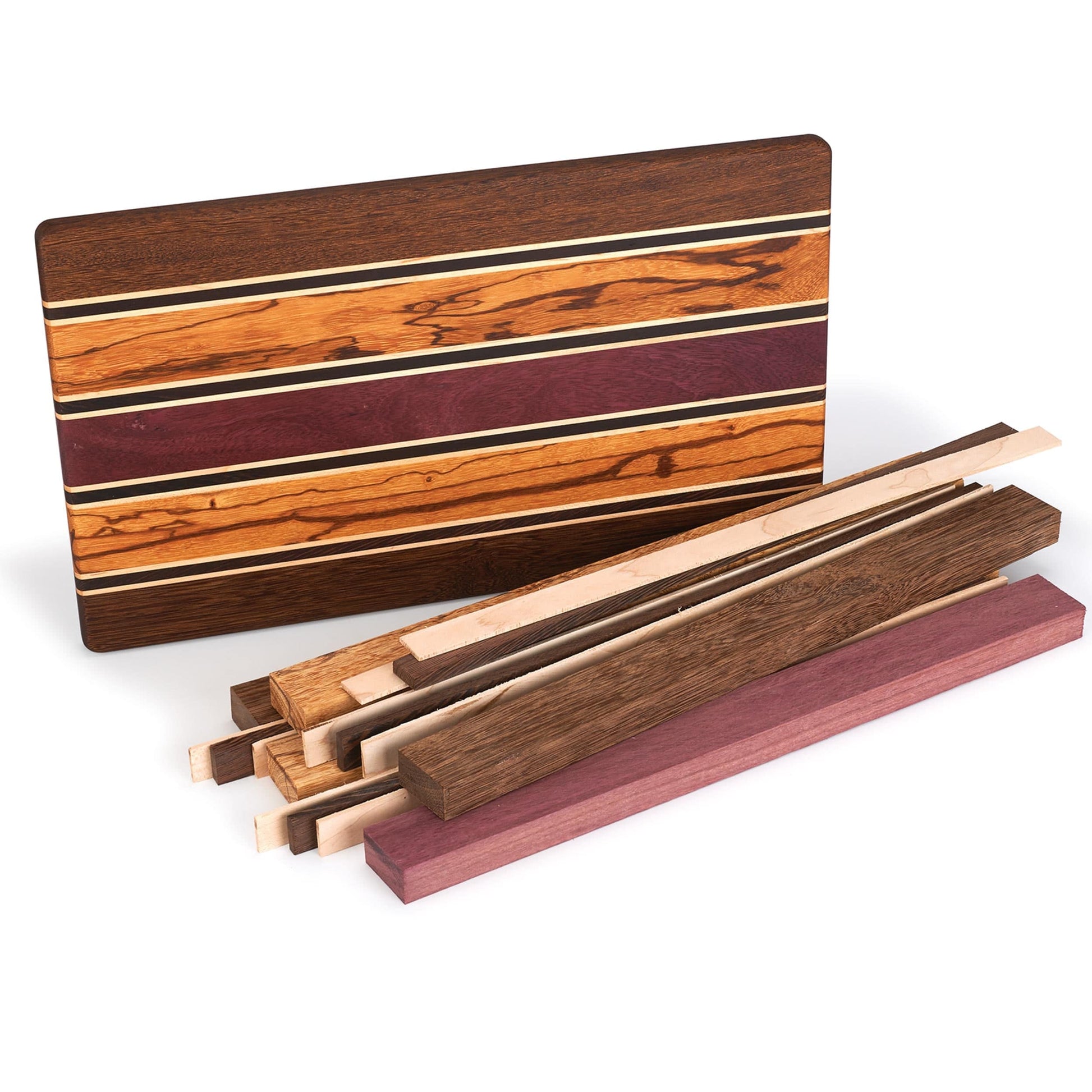 Exotic Cutting Board Kit - 3/4" x 9-1/2" x 16" - Brownheart, Maple, Marblewood, Purpleheart & Wenge alt 0