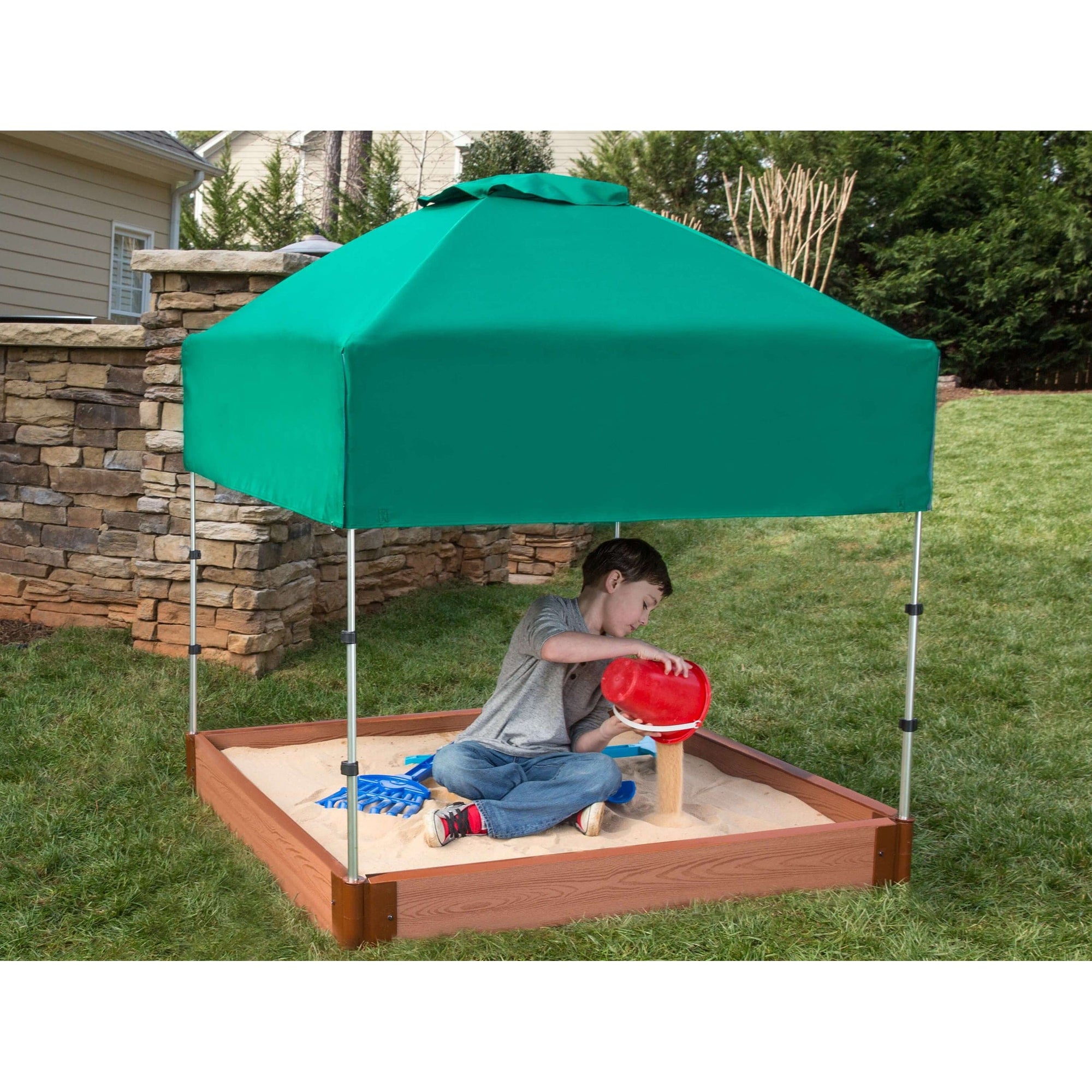 Classic Sienna 4' x 4' x  5.5" Composite Square Sandbox Kit with Telescoping Canopy/Cover - 2" profile alt 5