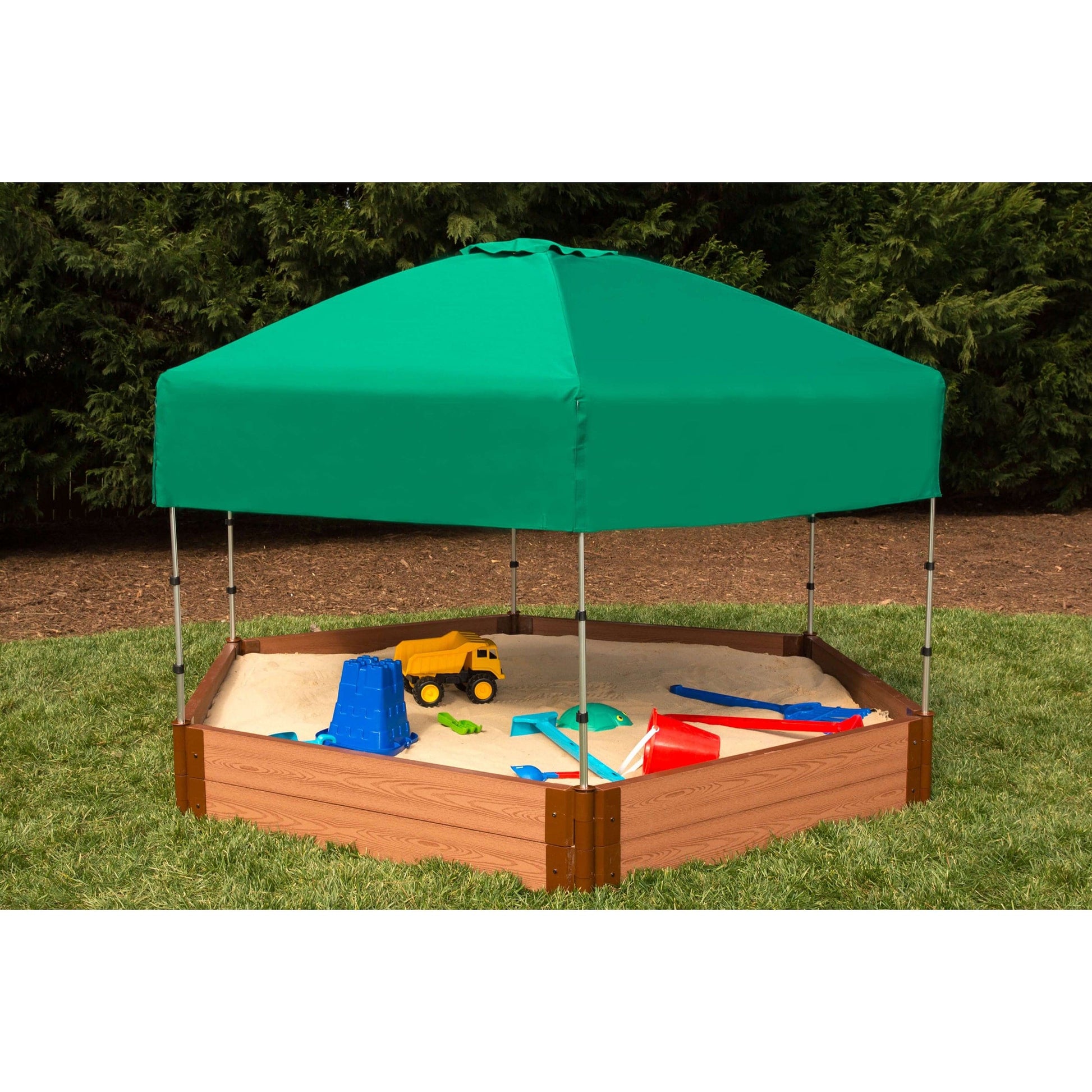 Classic Sienna 7' x  8' x 11" Composite Hexagon Sandbox Kit with Telescoping Canopy/Cover - 2" profile alt 0