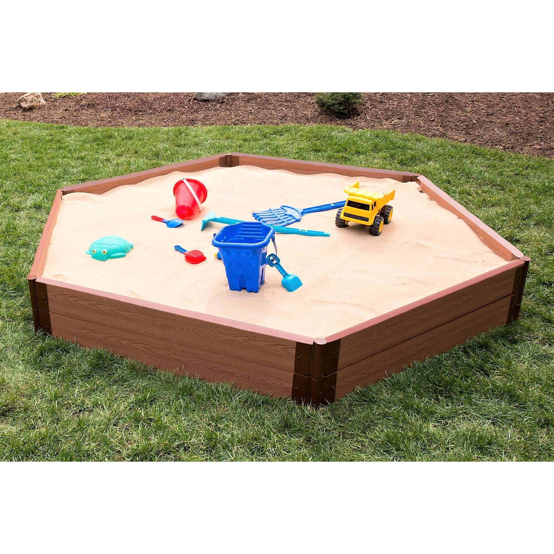 Classic Sienna 7' x  8' x 11 " Composite Hexagon Sandbox Kit with Collapsible Cover - 2" profile alt 0