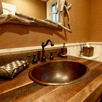 Master Bath Oval Self Rimming Hammered Copper Bathroom Sink alt 0