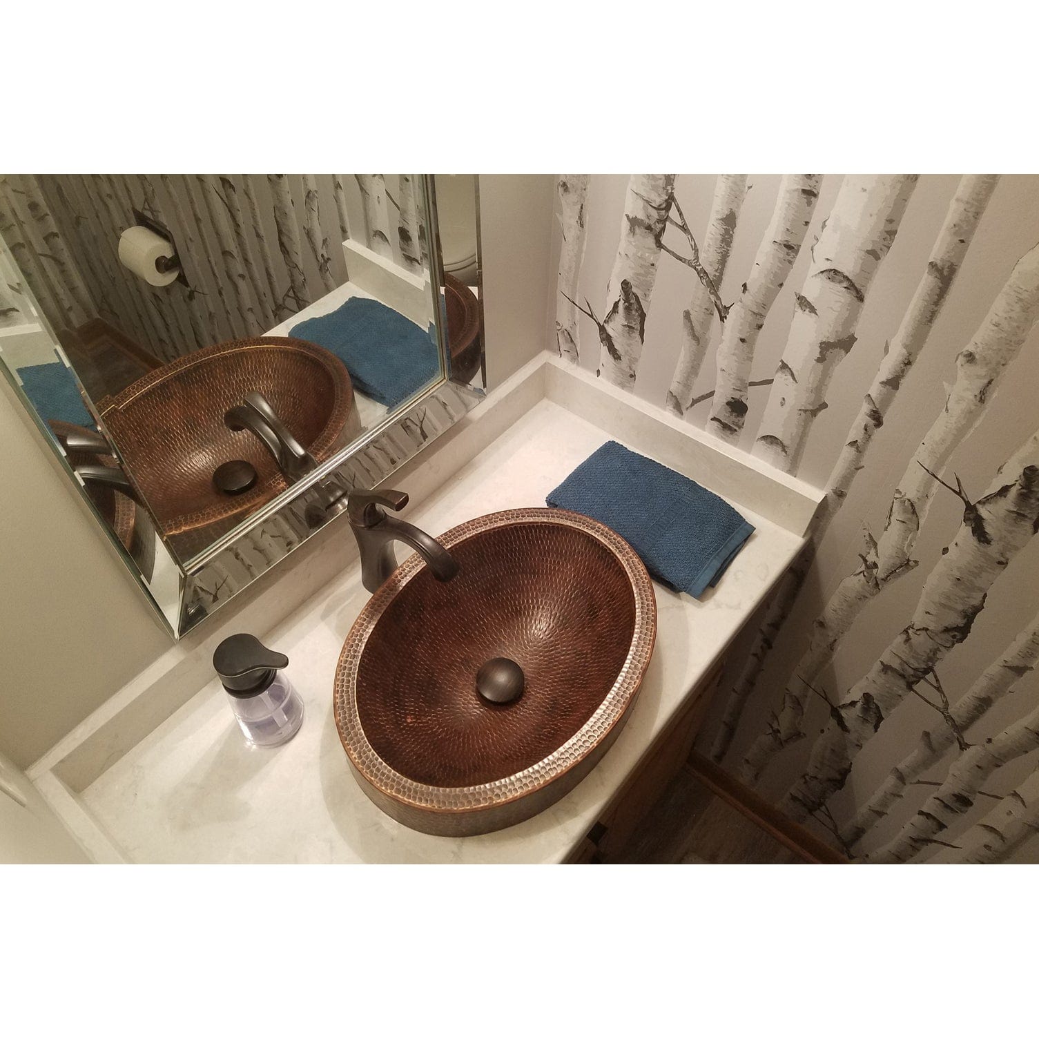 17" Compact Oval Skirted Vessel Hammered Copper Sink alt 0