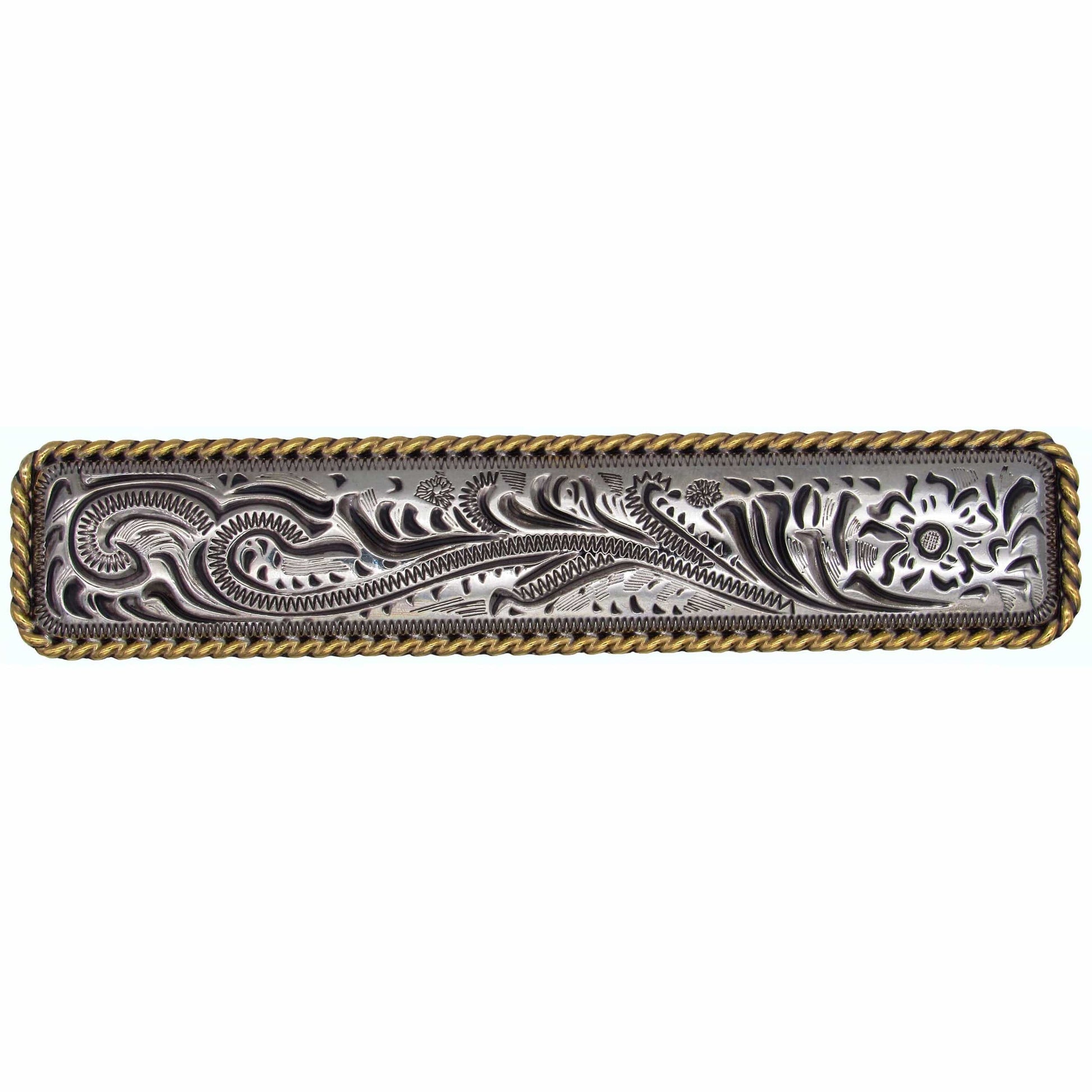 Small Engraved Flower Pull, Old Silver/Gold alt 0