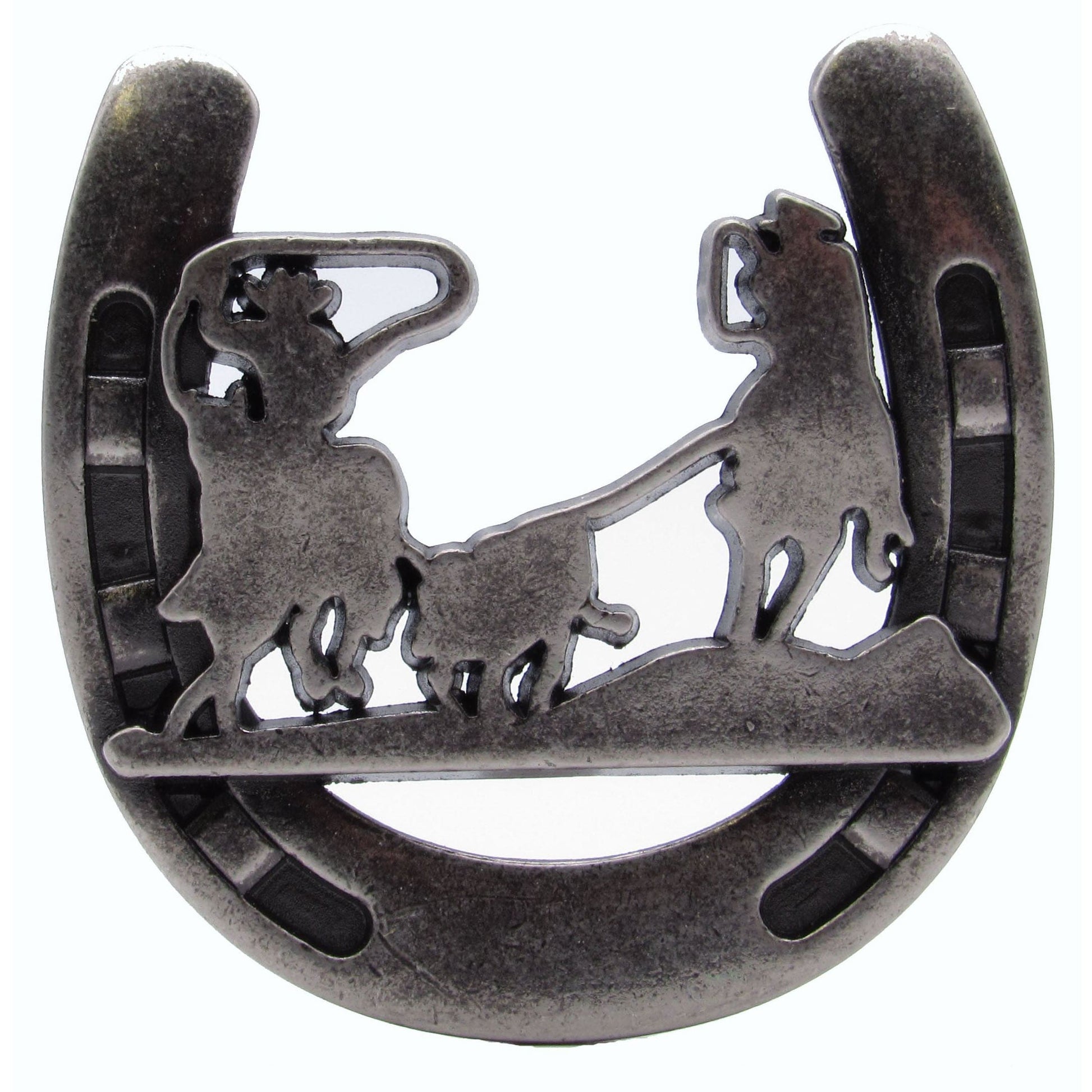 Cowboys Roping Calf Horseshoe Knob, Old Silver alt 0