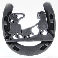 Cowboys Roping Calf Horseshoe Knob, Pewter Oxide alt 0
