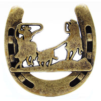 Cowboys Roping Calf Horseshoe Knob, Brass Oxide alt 0