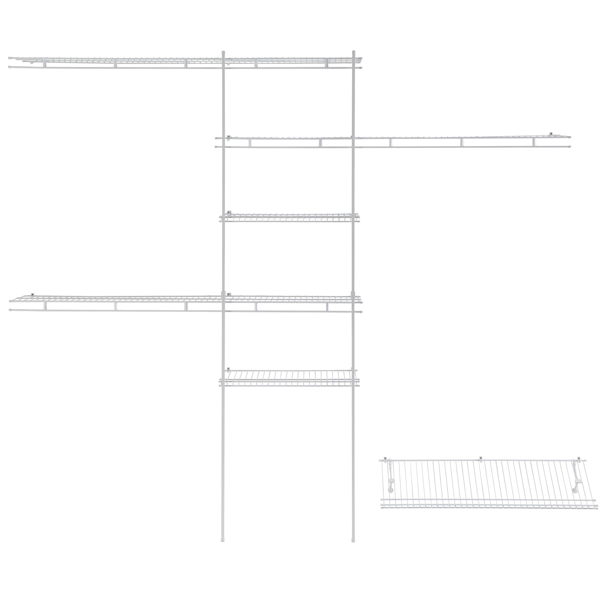 Closet Organizer Kit with Shoe Shelf 5' - 8' W Fixed Mount, White alt 0