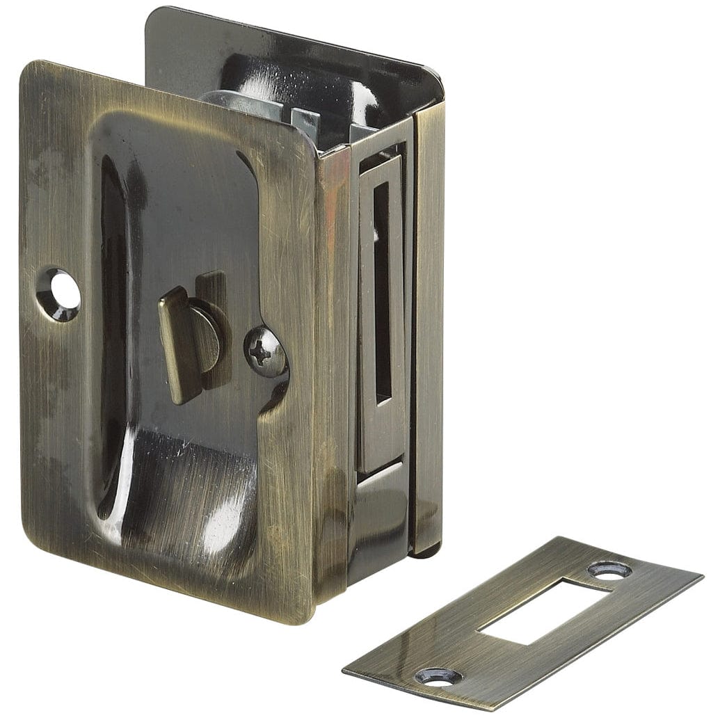 3-7/32" (82 mm) Pocket Door Pull  Rectangular Antique Brass Privacy alt 0