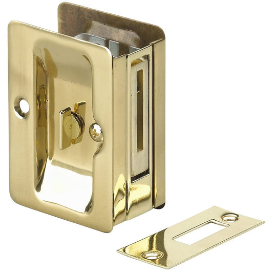3-7/32" (82 mm) Pocket Door Pull  Rectangular Brass Privacy alt 0
