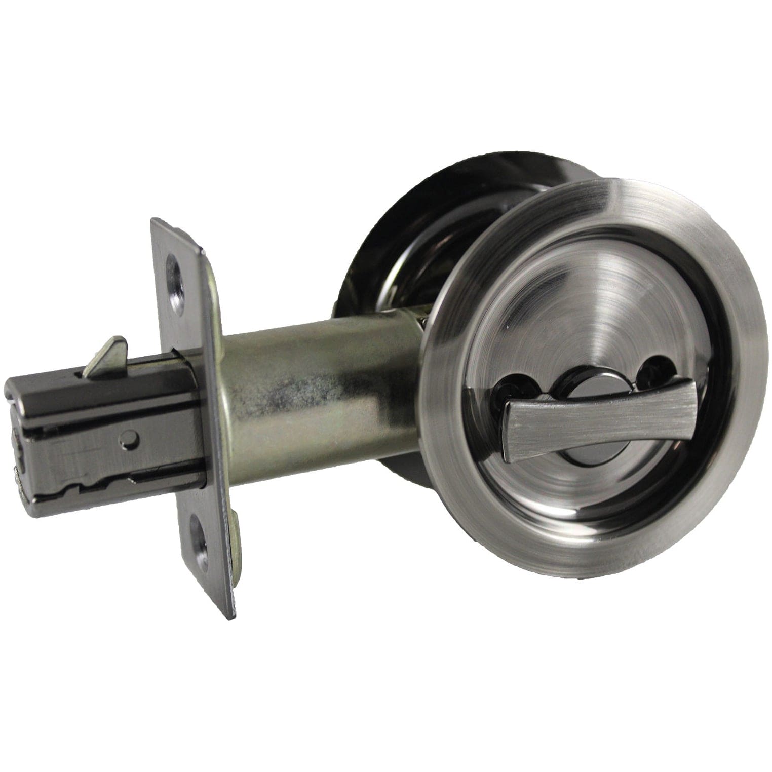 2-7/16" (62 mm) Pocket Door Pull Round Antique Nickel Privacy alt 0