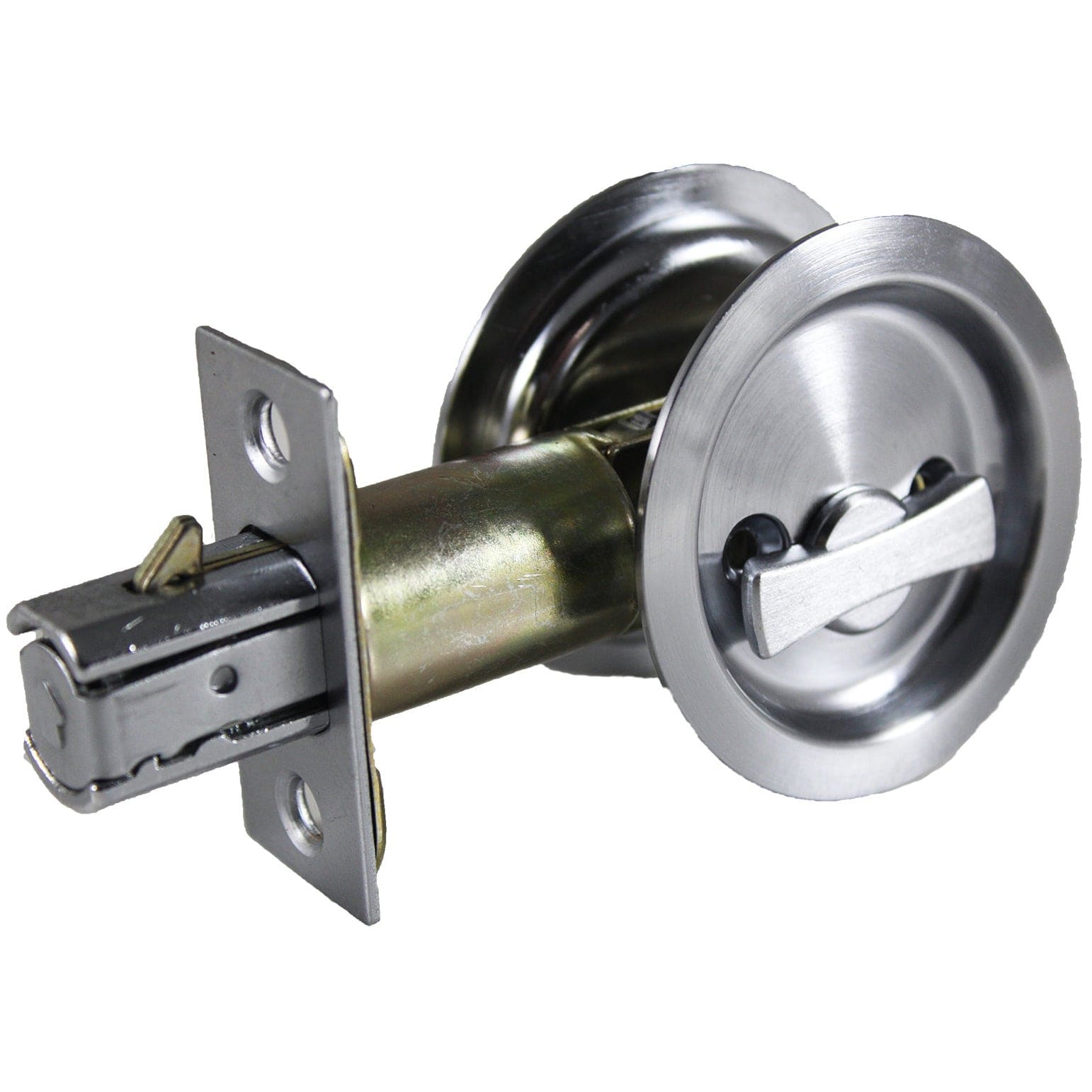 2-7/16" (62 mm) Pocket Door Pull Round Brushed Chrome Privacy alt 0