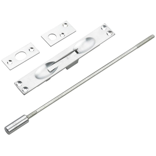 Flush Bolt for Metal Doors with 12" Extension Brushed Chrome alt 0