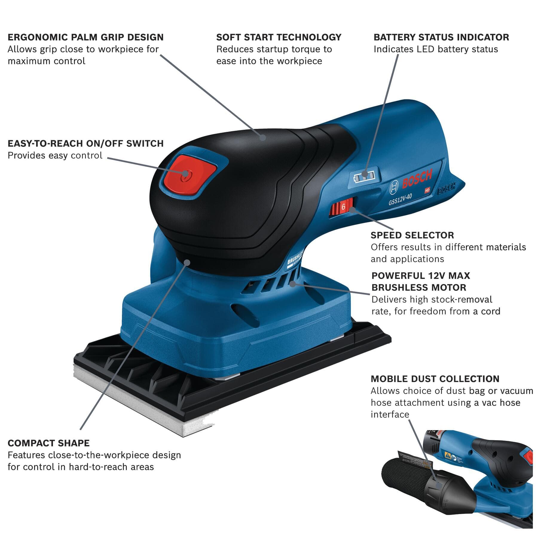 12V Brushless 1/4-Sheet Orbital Finishing Sander - Tool Only alt 0