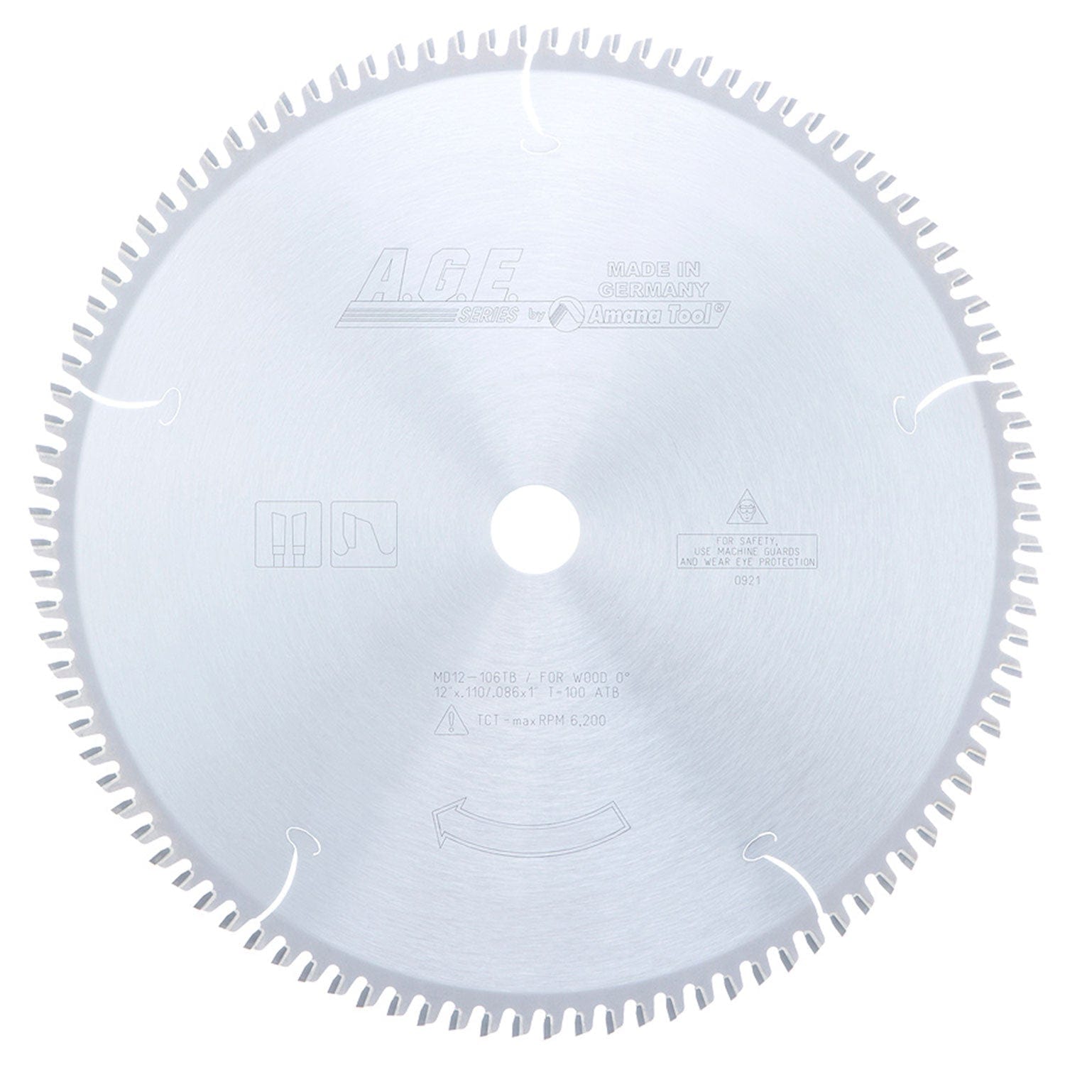 12" x 100T Carbide Tipped Thin Kerf Finishing Cut-Off and Crosscut Blade, 0 Deg., 1" Bore, ATB alt 0