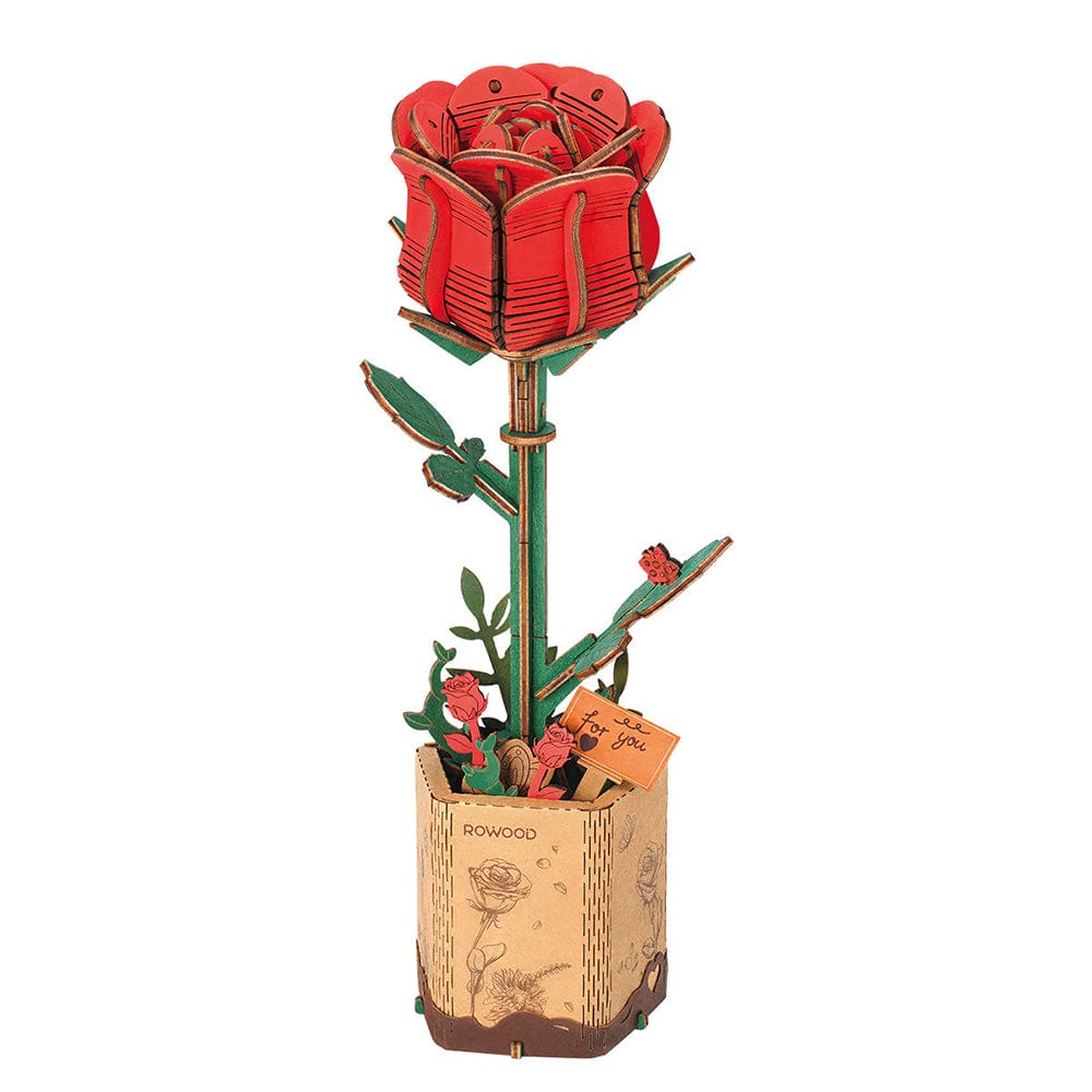 Red Rose 3D Wooden Flower Model Kit