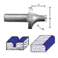2057 Plunge Roundover Router Bit 1/2" SH X 3/8" R X 1" A X 1/4" B 5/16" C 2-1/8" OL alt 0