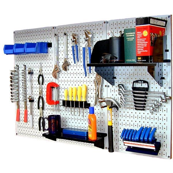 Steel Pegboard, Standard Workbench Kit in White with Black Accessories alt 0