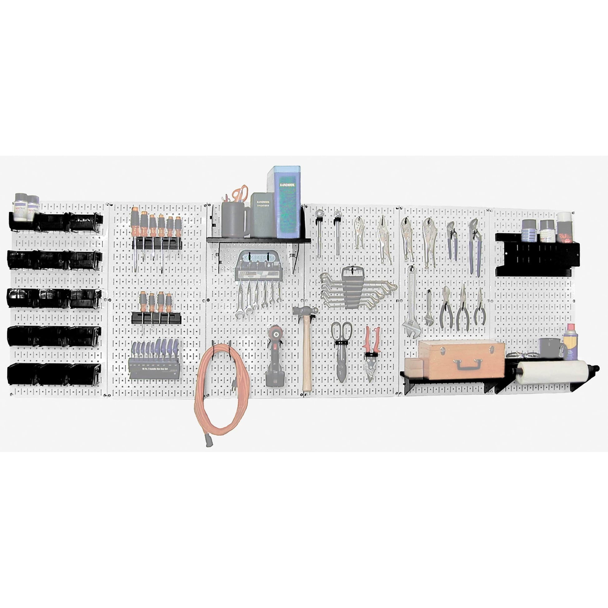 Steel Pegboard, Master Workbench Kit in White with Black Accessories, 8' of Coverage alt 0