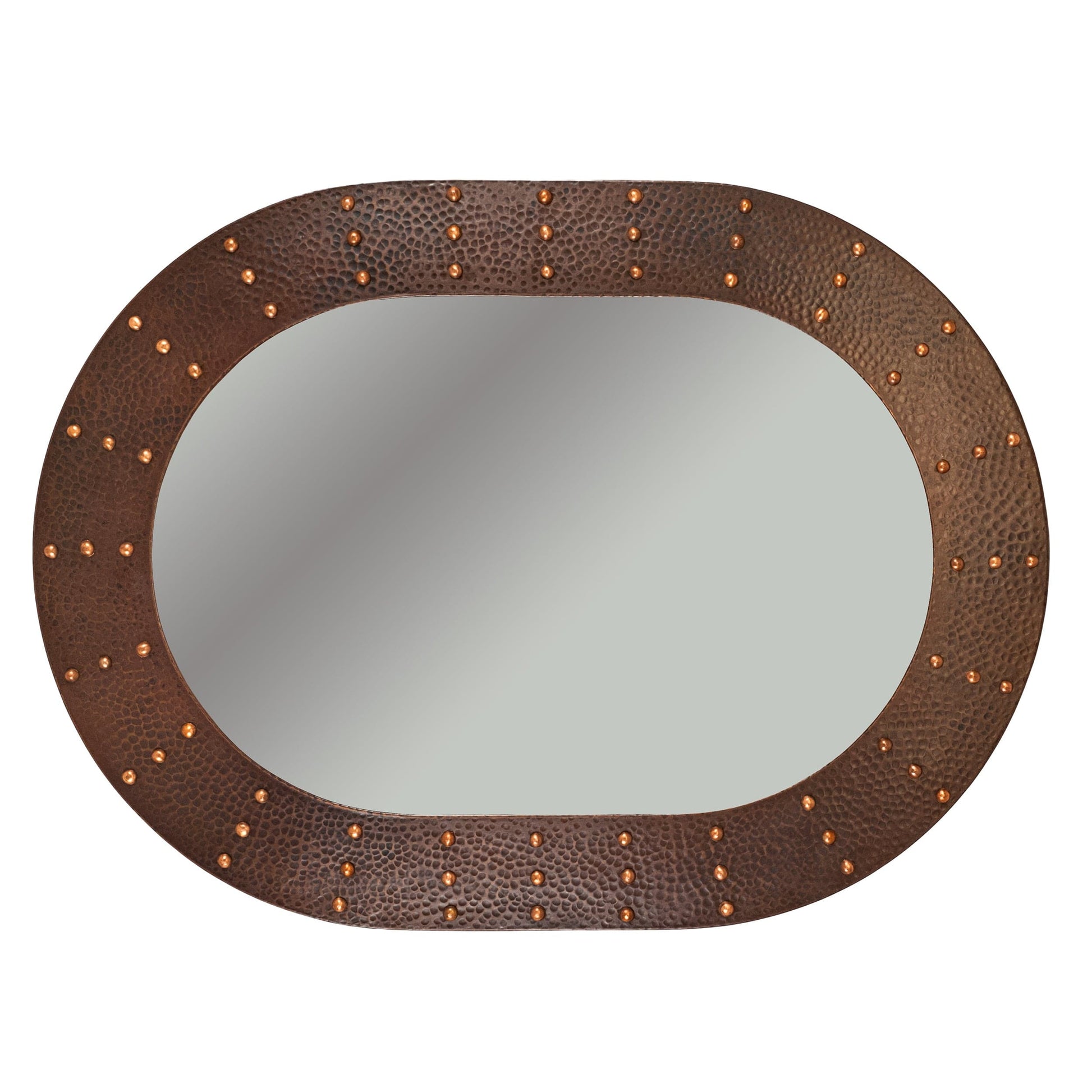 35" Hand Hammered Oval Mirror with Hand Forged Rivets alt 0