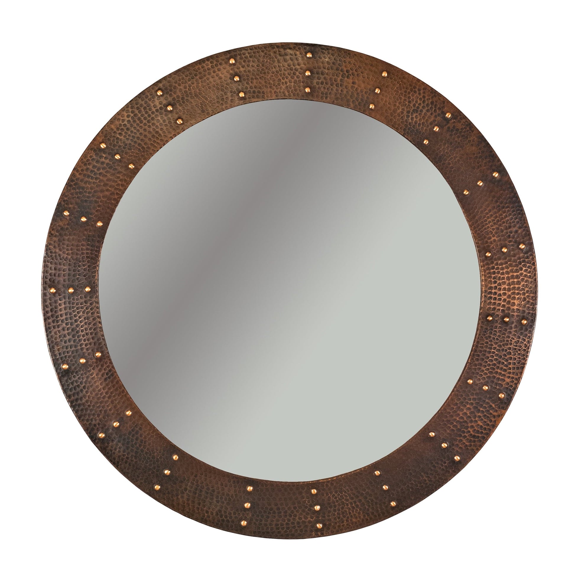 34" Hand Hammered Round Mirror with Hand Forged Rivets alt 0