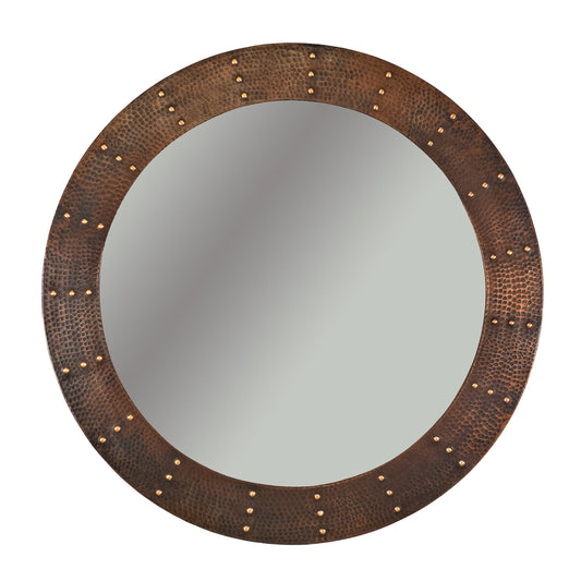 34" Hand Hammered Round Mirror with Hand Forged Rivets alt 0