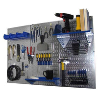 4' Metal Pegboard Standard Tool Storage Kit - Galvanized Metallic Toolboard & Blue Accessories alt 0