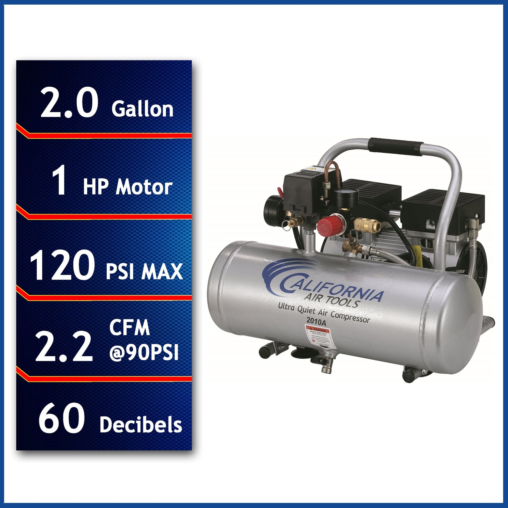 1HP 2 Gallon Oil-Free Aluminum Tank Air Compressor alt 0