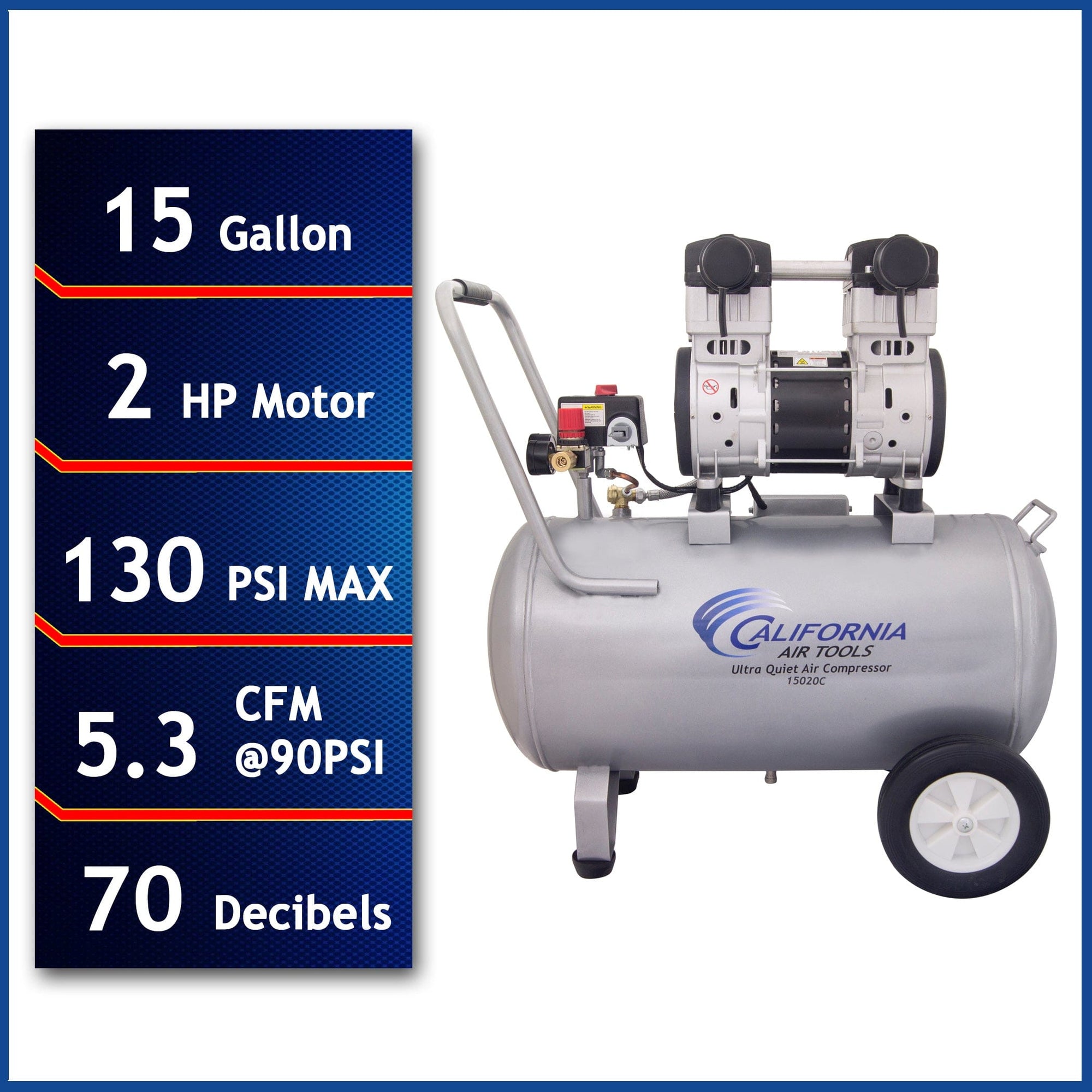 2HP 220V 15 Gallon Oil-Free Steel Tank Air Compressor alt 0