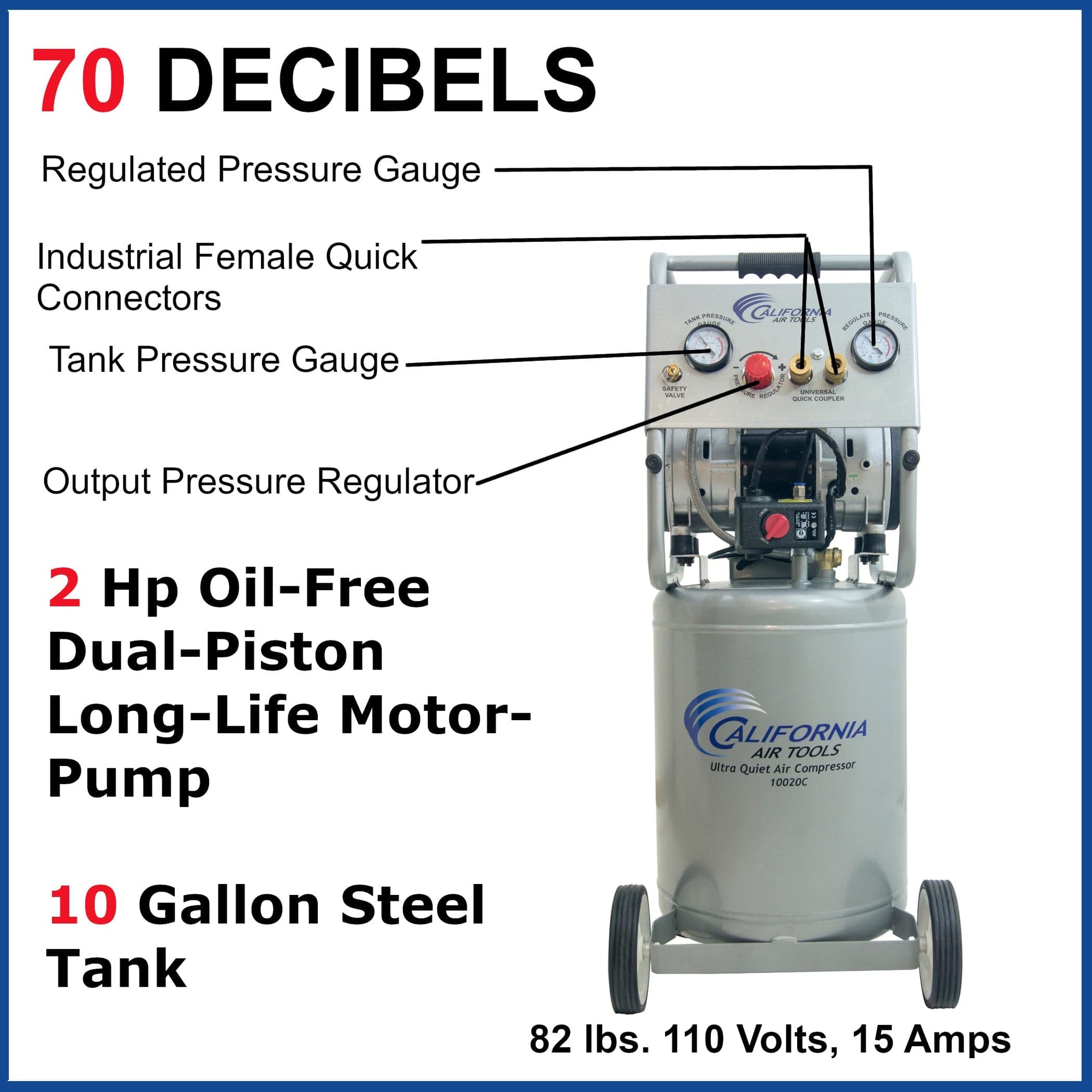 2HP 10 Gallon Oil-Free Steel Tank Air Compressor with Auto Drain Valve alt 0