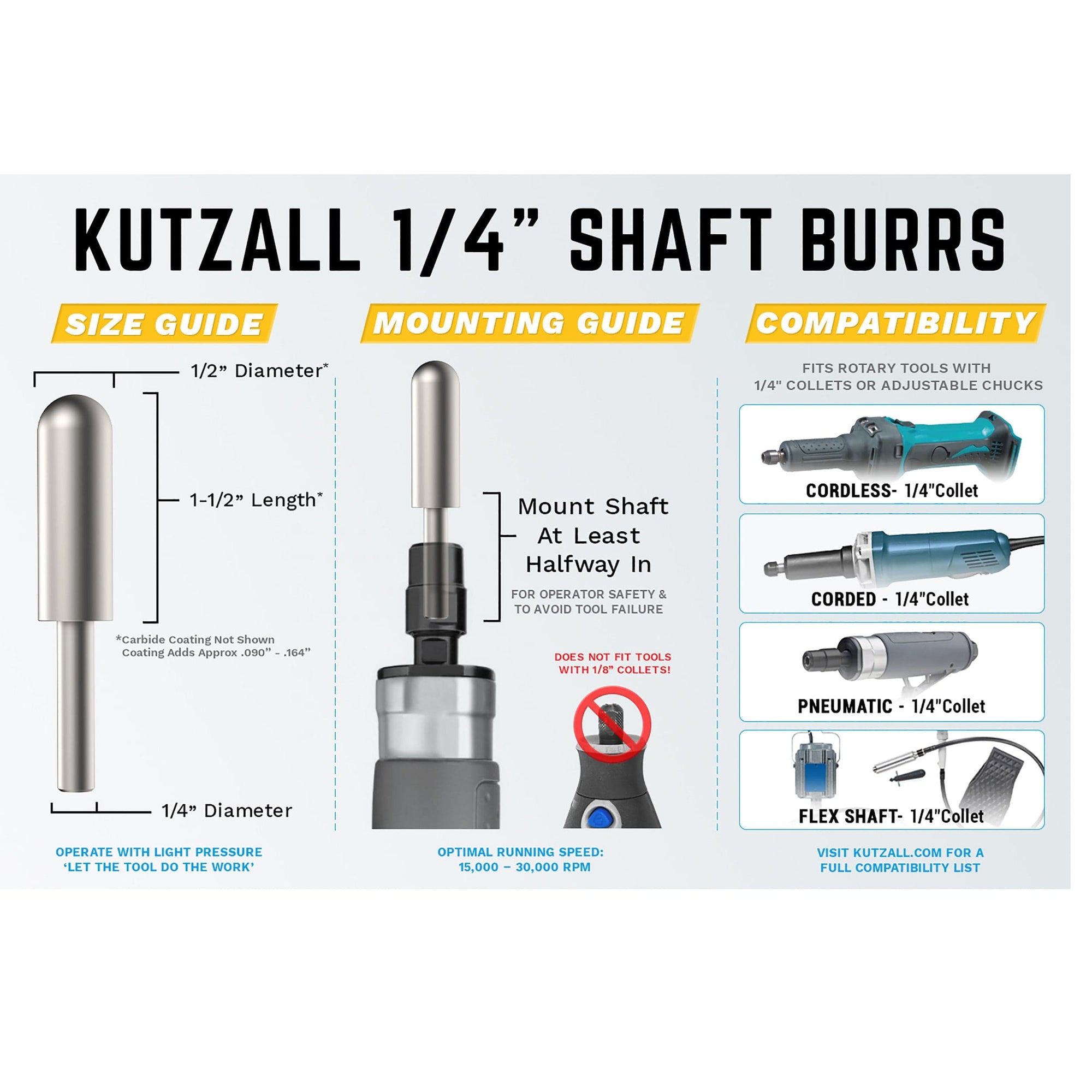 Original Ball Nose Burr, 1/4" Shaft, Coarse (1/2" x 1-1/2") alt 0