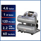 1HP 4.6 Gallon Oil-Free Twin Portable Aluminum Tank Air Compressor alt 0