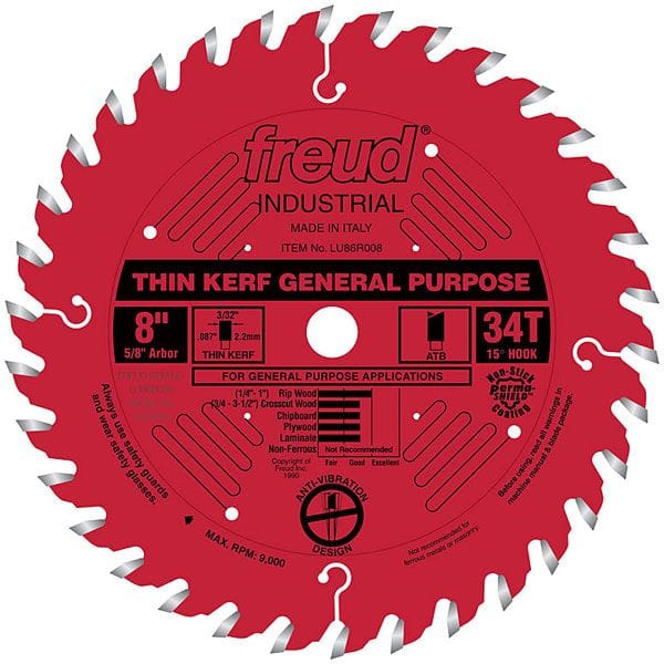 LU86R008 Industrial Thin Kerf General Purpose Blade with Red Perma-Shield, 8" diameter, 5/8" a alt 0