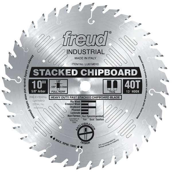 10" Full Kerf Heavy Duty Stacked Chipboard Blade alt 0